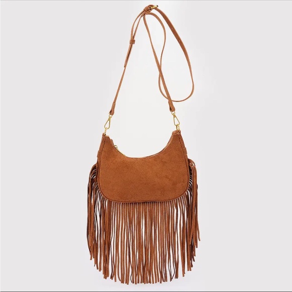 Handbags - Brown Fringe Suede Crossbody Bag - Women 9.5”wide 7”high 3”deep